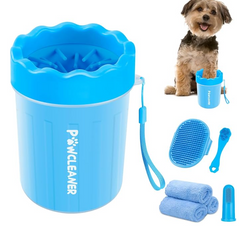 Professional 7 in 1 Dog Paw Cleaner for Dogs & Cats - Includes 1 Portable Paw Washer, 1 Bath Brush, 2 Dog Toothbrushes and 3 Absorbent Towels Note: Fits Paws up to 2 Inches Wide (Small, Black)
