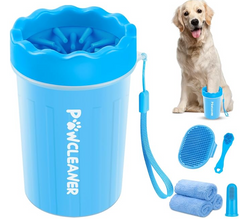 Professional 7 in 1 Dog Paw Cleaner for Dogs & Cats - Includes 1 Portable Paw Washer, 1 Bath Brush, 2 Dog Toothbrushes and 3 Absorbent Towels Note: Fits Paws up to 2 Inches Wide (Small, Black)