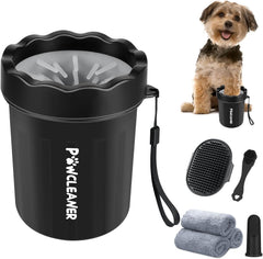 Professional 7 in 1 Dog Paw Cleaner for Dogs & Cats - Includes 1 Portable Paw Washer, 1 Bath Brush, 2 Dog Toothbrushes and 3 Absorbent Towels Note: Fits Paws up to 2 Inches Wide (Small, Black)